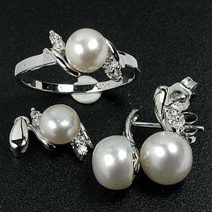 New White Pearl Jewelry Set Ring, Pendant & Earrings  