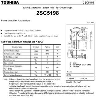 2SA1941 & 2SC5198 Original TOSHIBA AMP. Transistor, x 2  