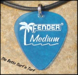 Leather Surf Necklace Tropical Blue Fender Guitar Pick  