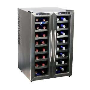   Wine Cooler, Stainless Steel Trimmed Glass Door with Black Cabinet