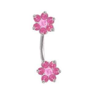   Zirconia Double Flower 2 piece split Belly button Navel Ring 14 gauge