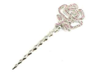 Pink Rose Crystal Stick Barrette Hair Accessory  