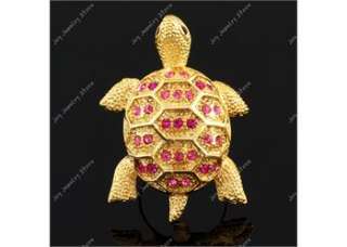 Gold tortoise turtle pink rhinestone fashion jewel ring  