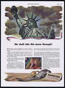 1942 Hamilton Watch Statue of Liberty WWII Christmas Ad  