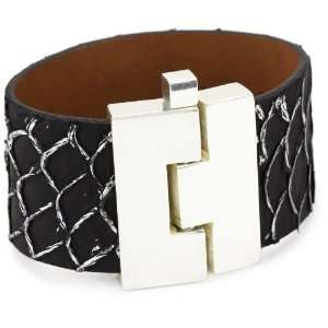 Leighelena Jigsaw Black and Silver Carp Cuff Bracelet Jewelry