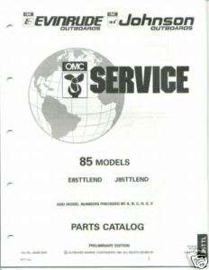 1992 OMC Evinrude Johnson 85 HP Outboard Parts Catalog  