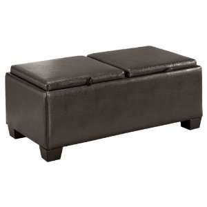   Bench with 2 Flip Top Tray Inserts, Faux Dark Brown Leather Home