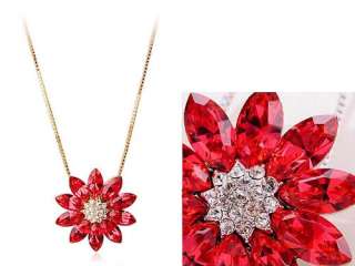 Light Siam Ruby Red Swarovski Crystal Rhinestone Petal Flower Pendant 