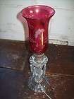   boudoir lamp w/ icicle glass prism & etched cranberry hurricane shade