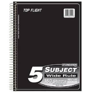 Top Flight Standards 5 Subject Wirebound Notebook, 180 Sheets, 3 Hole 