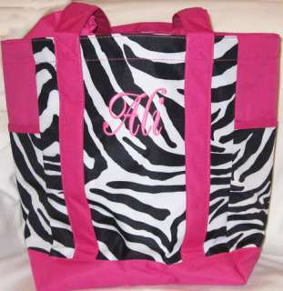 Personalized Insulated Beach Tote Bag ZEBRA and PINK  