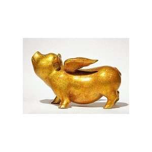  Gold Flying Pig Sculpture (Small 8x5x7 Inches) Everything 