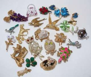 VINTAGE JELLY BELLY ENAMEL RHINESTONE SOME SIGNED 23PC FIGURAL BROOCH 