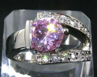   Round Cut Pink Sapphire White Gold GP Fashion Jewelry Ring 7  