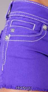 Miss Me Jeans Shorts French Empire Crystal Cross Purple Denim 