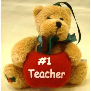  #1 Teacher Teddy Bear Christmas Ornament