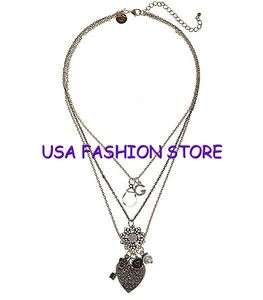 GUESS Heart Rose Key Charm Necklace G logo fashion NWOT  