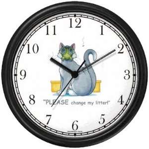 Gray Cat in Gas Mask   Cat Cartoon or Comic   JP Animal Wall Clock by 