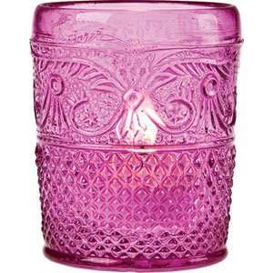  Fuchsia Pink Vintage Glass Candle Holder (embossed design 