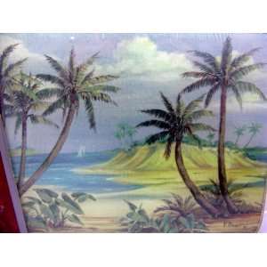  Tempered Glass Cutting Board 12 x 8 Island Palm Trees 