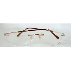   H39) Rimless Gold Metal Frame, Reading Glasses, +3.00 