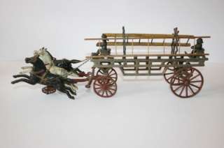 Antique Cast Iron Fire Wagon Truck Ladders 3 Horses Gen  