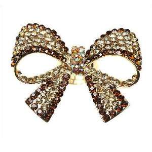   by Stacy Rhinestone Bow Cocktail Ring (Gold/Brown)  Stretch Jewelry