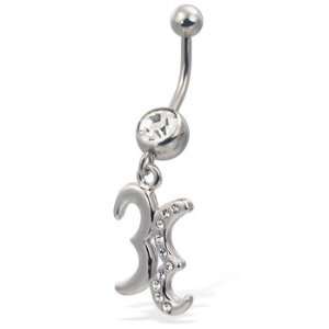  Jeweled zodiac belly button ring, Aquarius Jewelry