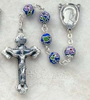 CREED Blue with Colors Cloisonne Large Silver Rosary  