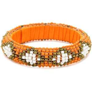 Chamak By Priya Kakkar White, Gold, And Orange Beaded Bangle Bracelet