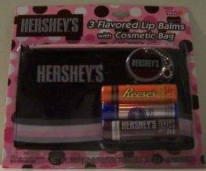 Hersheys 5 piece lip balm and cosmetic bag set  
