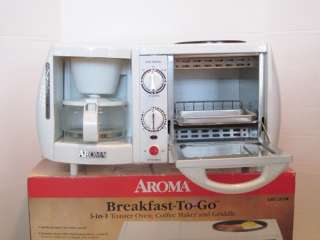 AROMA 3 Coffee Maker 4 Cups Toaster Oven Timer Griddle White 3 IN 1 