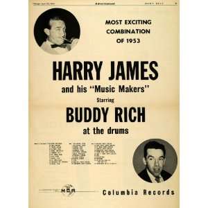  1953 Ad Columbia Record MCA Harry James Buddy Rich Tour 