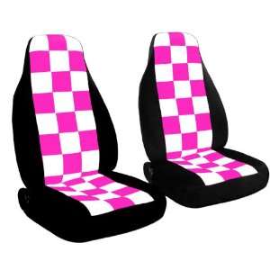  2 Black with white and hot pink checkered car seat covers 