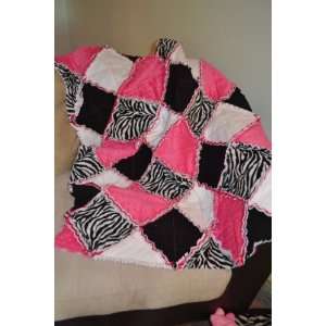    Handmade Patchwork Baby Blanket   Hot Pink Zebra Print Baby