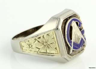 Vintage Blue Lodge Masonic Band   10k White & Yellow Gold Masons Ring 