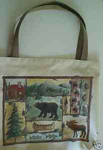Tote Bag   Moose, Bear, Log Cabin, Memories DownEast  