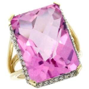 14k Gold ( 18x13 mm ) Large Stone Engagement Pink Topaz Ring w/ 0.123 