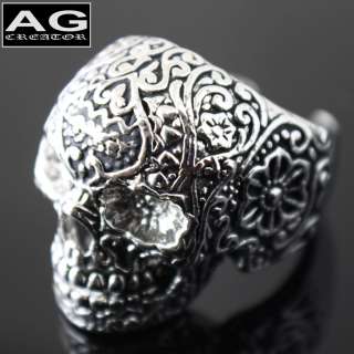 Hip hop style skull ring black silver steel size 10, 11  