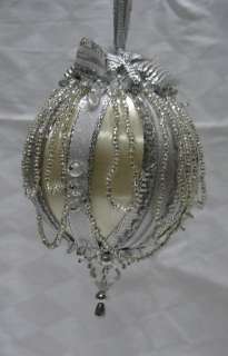 Silver Beads & Ribbon Handmade Christmas Tree Ornament Original Design 