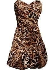 Leopard Print Satin Bubble Mini Dress Prom Formal Junior Plus Size