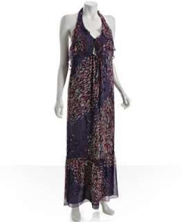 Ali Ro purple graphic chiffon keyhole halter dress   
