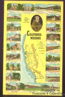 Spanish Missions Monuments Map California Postcard 1970  