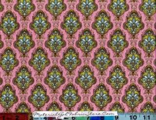 Kaufman Fabric ~ Pink Green Double Happiness Moroccan  