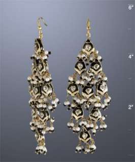 Chamak by Priya Kakkar black enamel teardrop chandelier earrings 