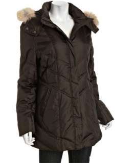 Marc New York chocolate down coat with coyote fur trimmed hood 