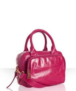 style #311186401 fuchsia Vitello Shine leather bauletto small zip 