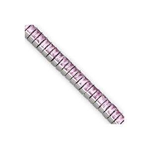   Silver Pink CZ Bracelet   7 Inch   Box Clasp   JewelryWeb Jewelry