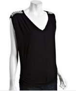 Loveappella black jersey embellished shoulder top style# 313842701