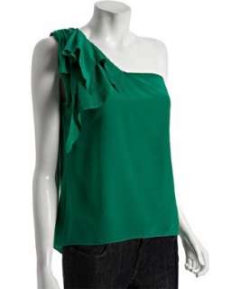 Geren Ford bright green silk ruffle one shoulder blouse   up 